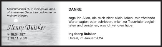Traueranzeige von Henry Buisker von Ostfriesischer Kurier
