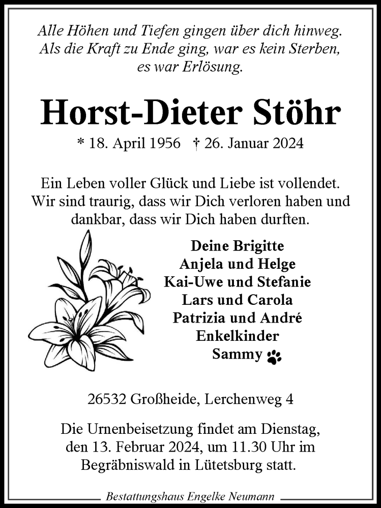  Traueranzeige für Horst-Dieter Stöhr vom 31.01.2024 aus Ostfriesischer Kurier