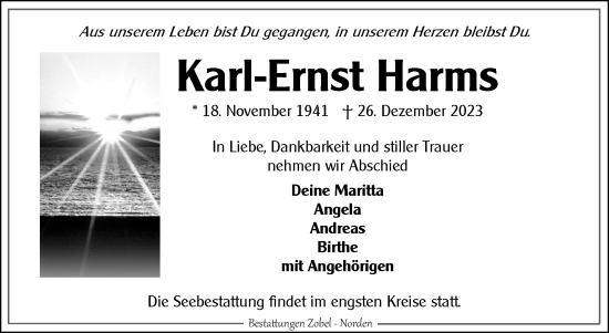 Traueranzeige von Karl-Ernst Harms von Ostfriesischer Kurier