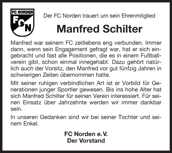 Traueranzeige von Manfred Schilter von Ostfriesischer Kurier