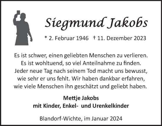 Traueranzeige von Siegmund Jakobs von Ostfriesischer Kurier