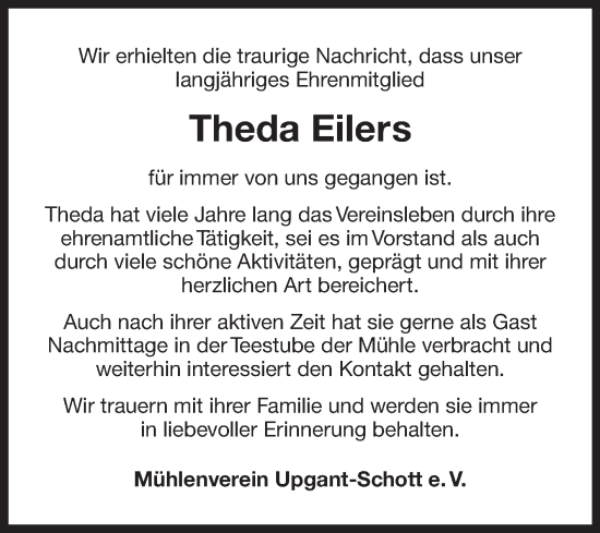 Traueranzeige von Theda Eilers von Ostfriesischer Kurier