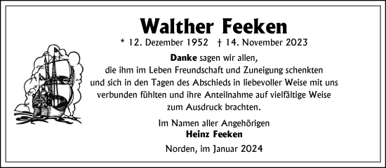 Traueranzeige von Walther Feeken von Ostfriesischer Kurier