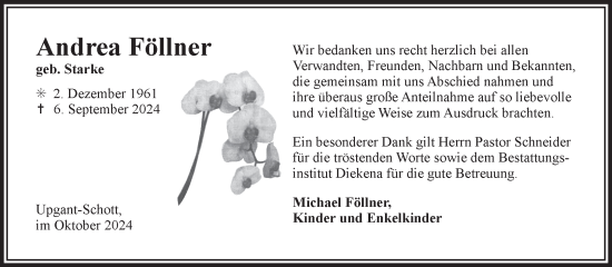 Traueranzeige von Andrea Föllner von Ostfriesischer Kurier