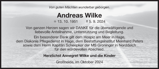 Traueranzeige von Andreas Wilke von Ostfriesischer Kurier