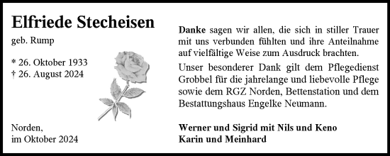Traueranzeige von Elfriede Stecheisen von Ostfriesischer Kurier