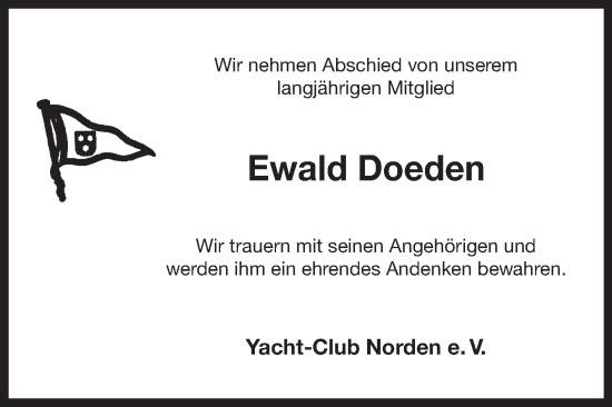 Traueranzeige von Ewald Doeden von Ostfrisischer Kurier