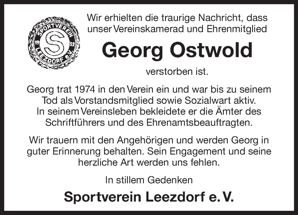  Traueranzeige für Georg Ostwold vom 01.10.2024 aus Ostfriesischer Kurier