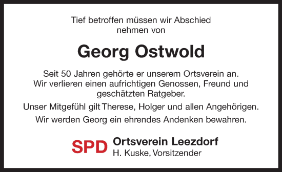 Traueranzeige von Georg Ostwold von Ostfrisischer Kurier