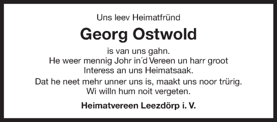 Traueranzeige von Georg Ostwold von Ostfrisischer Kurier