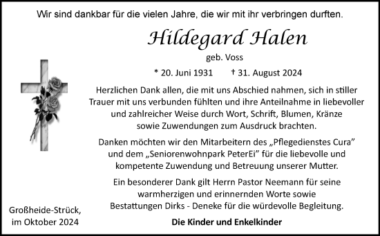Traueranzeige von Hildegard Halen von Ostfriesischer Kurier