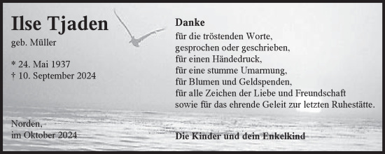 Traueranzeige von Ilse Tjaden von Ostfriesischer Kurier