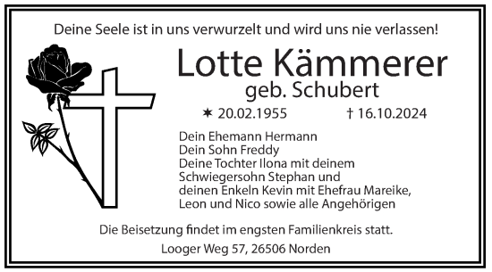 Traueranzeige von Lotte Kämmerer von Ostfriesischer Kurier