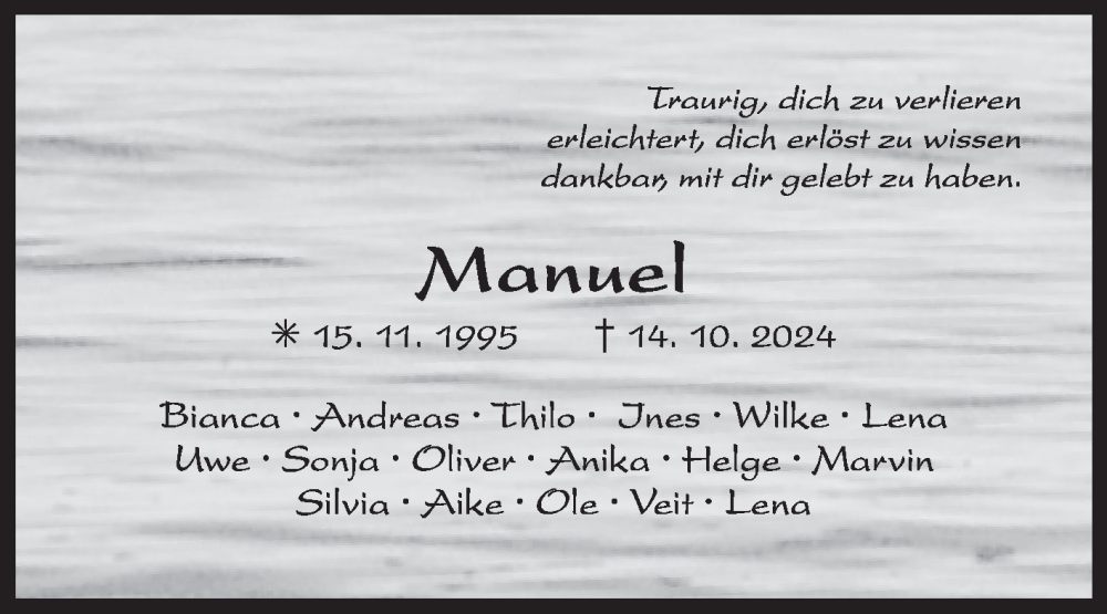  Traueranzeige für Manuel Hördt vom 16.10.2024 aus Ostfriesischer Kurier