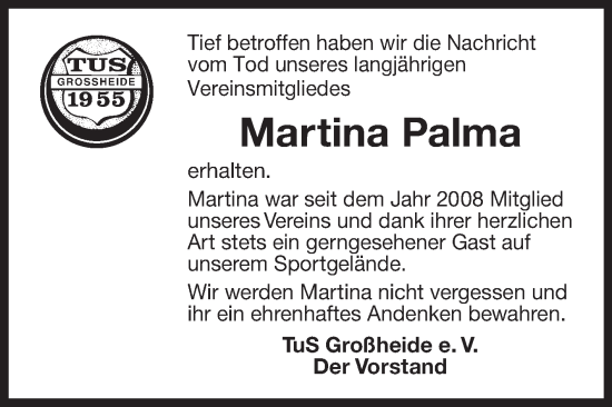 Traueranzeige von Martina Palma von Ostfriesischer Kurier