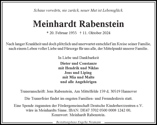 Traueranzeige von Meinhardt Rabenstein von Ostfriesischer Kurier