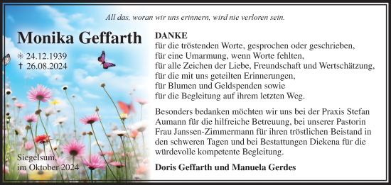 Traueranzeige von Monika Geffarth von Ostfriesischer Kurier