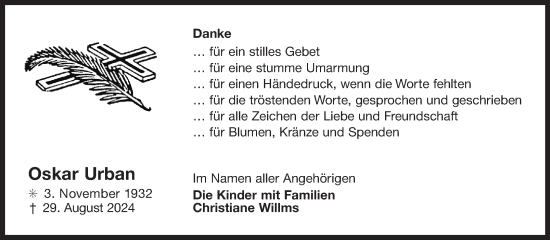 Traueranzeige von Oskar Urban von Ostfriesischer Kurier