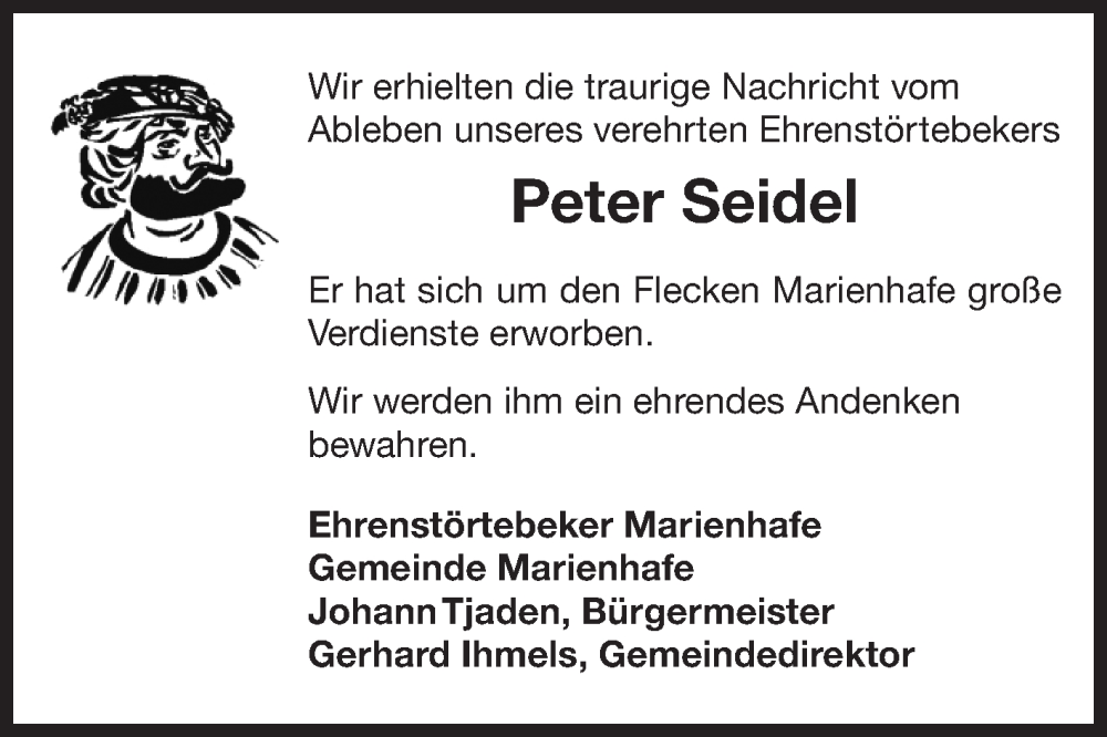  Traueranzeige für Peter Seidel vom 26.10.2024 aus Ostfriesischer Kurier