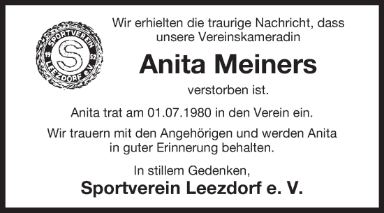 Traueranzeige von Anita Meiners von Ostfriesischer Kurier