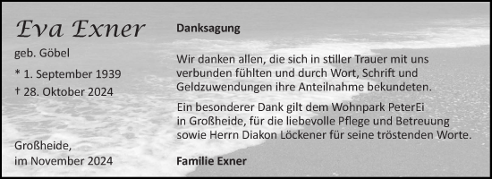 Traueranzeige von Eva Exner von Ostfriesischer Kurier