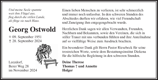 Traueranzeige von Georg Ostwold von Ostfriesischer Kurier