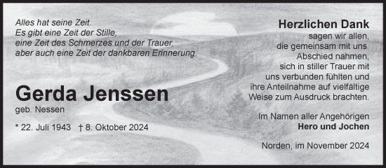 Traueranzeige von Gerda Jenssen von Ostfriesischer Kurier