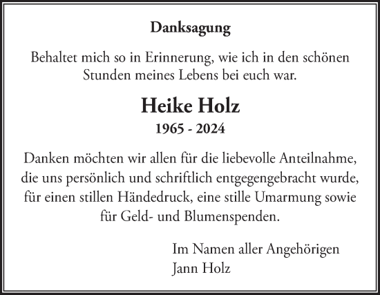Traueranzeige von Heike Holz von Ostfriesischer Kurier