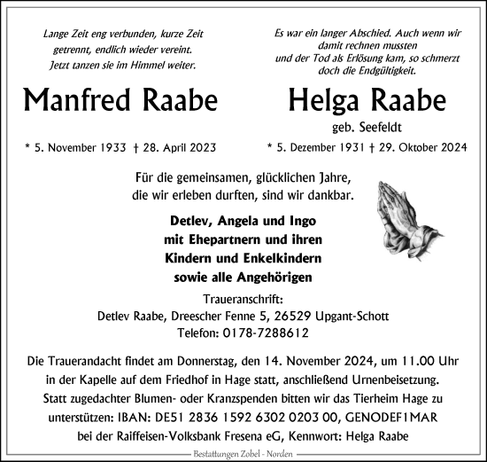 Traueranzeige von Helga Raabe von Ostfriesischer Kurier