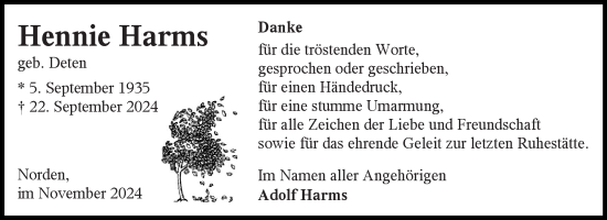 Traueranzeige von Hennie Harms von Ostfriesischer Kurier