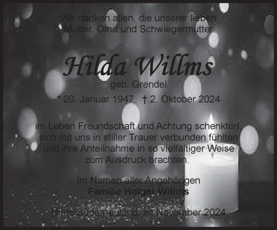 Traueranzeige von Hilda Willms von Ostfriesischer Kurier