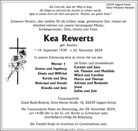 Traueranzeige von Kea Rewerts von Ostfriesischer Kurier