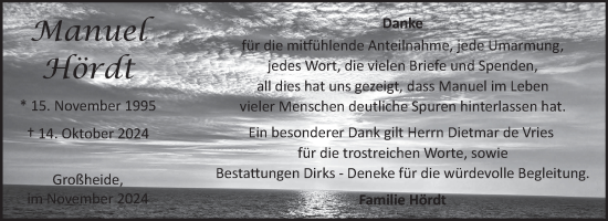 Traueranzeige von Manuel Hördt von Ostfriesischer Kurier