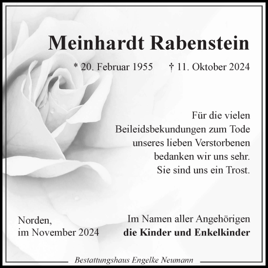 Traueranzeige von Meinhardt Rabenstein von Ostfriesischer Kurier