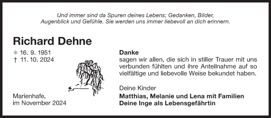 Traueranzeige von Richard Dehne von Ostfriesischer Kurier