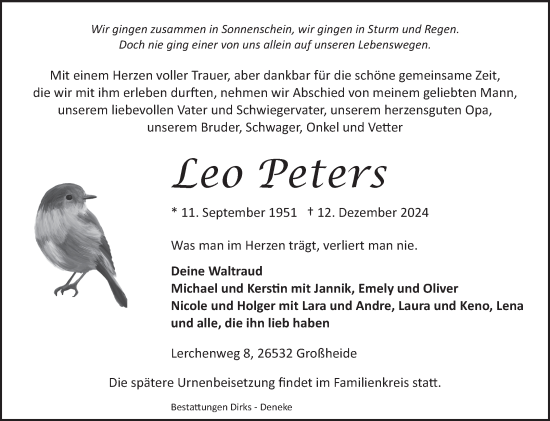 Traueranzeige von Leo Peters von Ostfriesischer Kurier