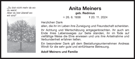 Traueranzeige von Anita Meiners von Ostfriesischer Kurier