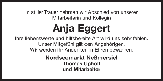 Traueranzeige von Anja Eggert von Ostfriesischer Kurier