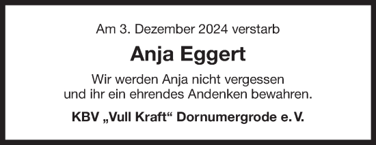 Traueranzeige von Anja Eggert von Ostfriesischer Kurier
