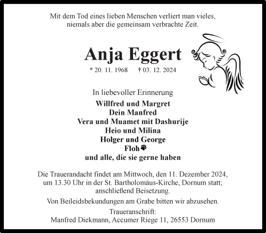 Traueranzeige von Anja Eggert von Ostfriesischer Kurier
