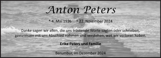 Traueranzeige von Anton Peters von Ostfriesischer Kurier