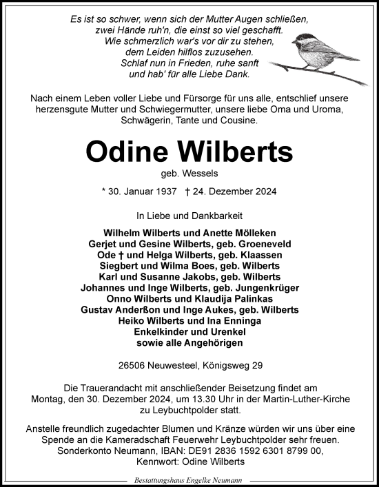 Traueranzeige von Odine Wilberts von Ostfriesischer Kurier