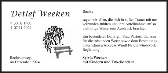 Traueranzeige von Detlef Weeken von Ostfriesischer Kurier