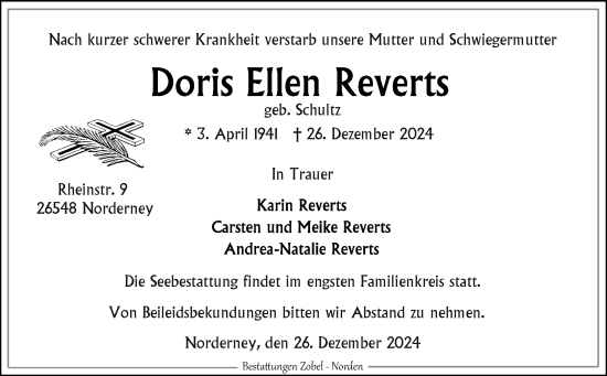 Traueranzeige von Doris Ellen Reverts von Ostfriesischer Kurier