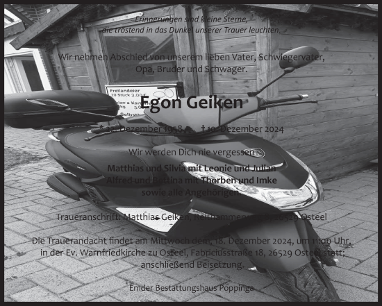 Traueranzeige von Egon Geiken von Ostfriesischer Kurier