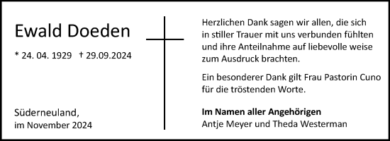 Traueranzeige von Ewald Doeden von Ostfriesischer Kurier