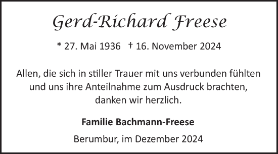 Traueranzeige von Gerd-Richard Freese von Ostfriesischer Kurier
