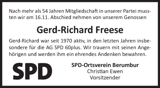 Traueranzeige von Gerd-Richard Freese von Ostfriesischer Kurier