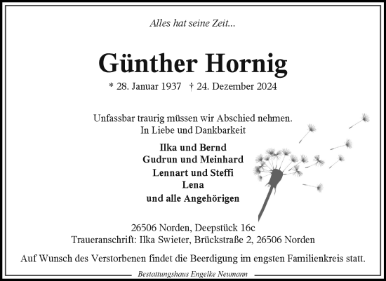 Traueranzeige von Günther Hornig von Ostfriesischer Kurier