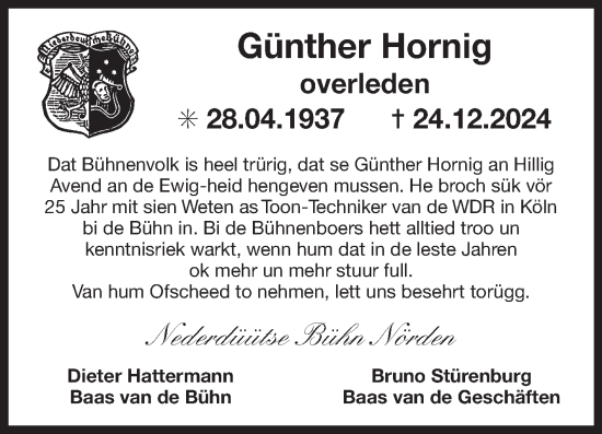 Traueranzeige von Günther Hornig von Ostfriesischer Kurier